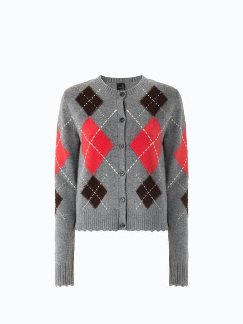 PINKO WOOL AND CASHMERE CREW-NECK CARDIGAN WITH DIAMOND MOTIF