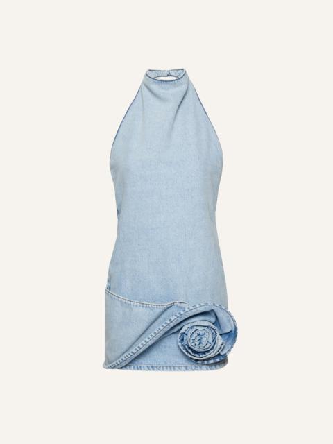 MAGDA BUTRYM Flower applique halter dress in light blue