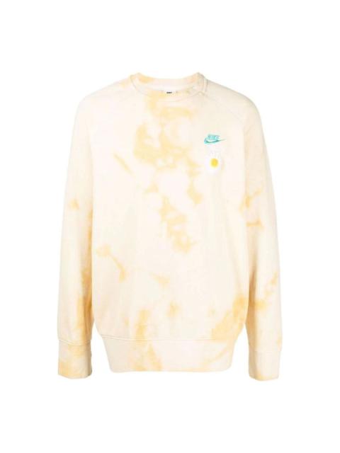 Men's Nike Sportswear NSW Chest Brand Logo Embroidered Tie Dye Round Neck Pullover Long Sleeves Yell