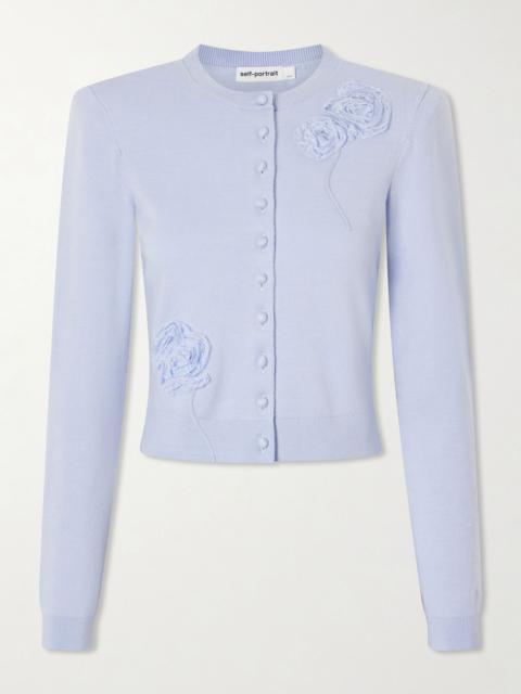 self-portrait Appliquéd knitted cardigan Blue
