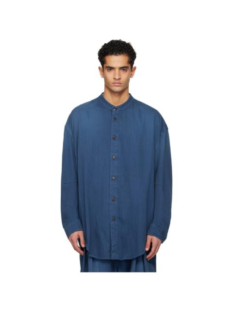 HED MAYNER Blue Herringbone Denim Shirt