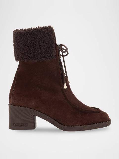 JIMMY CHOO Hali 60 Suede Shearling-Collar Ankle Boots