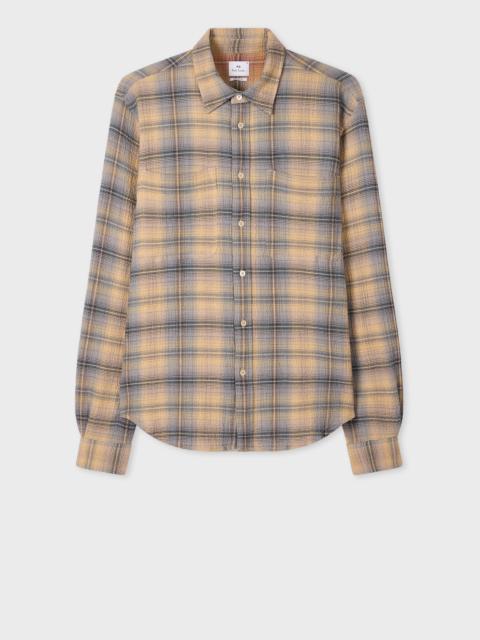 Paul Smith Blue and Beige Cotton-Cashmere Crinkle Check Shirt