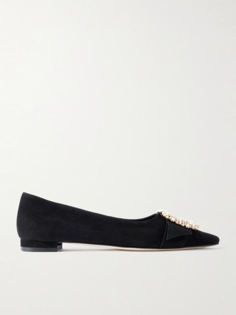 Manolo Blahnik Gibfla Embellished Suede Ballet Flats