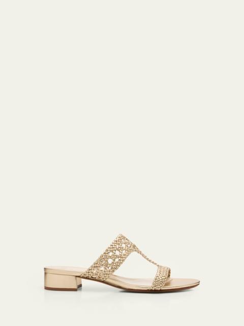 Braided Metallic Leather Block-Heel Sandals