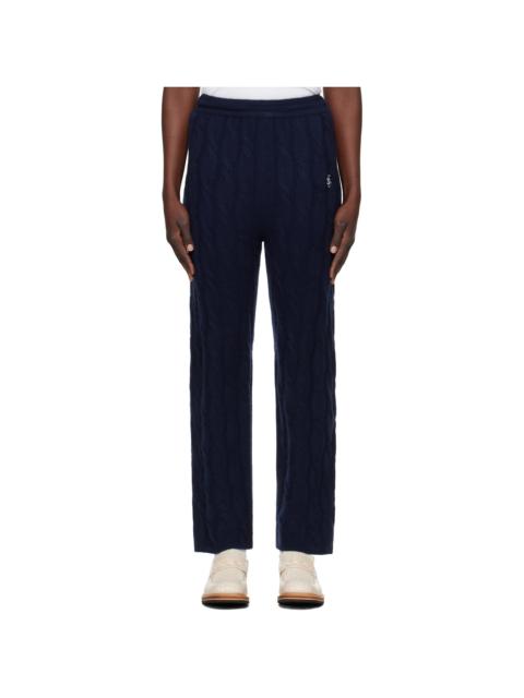 Sporty & Rich Navy 'SRC' Cableknit Cashmere Trousers