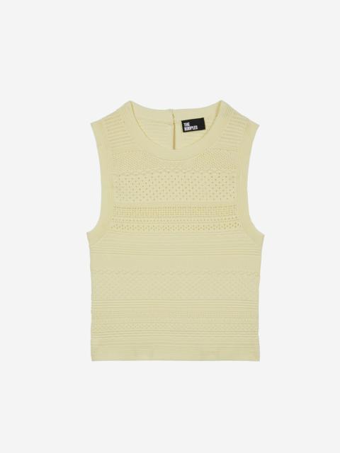 The Kooples SHORT LIGHT YELLOW OPENWORK KNIT TOP