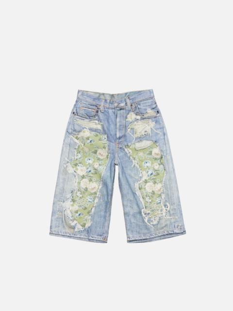 Trompe-l’œil denim shorts - Blue/green