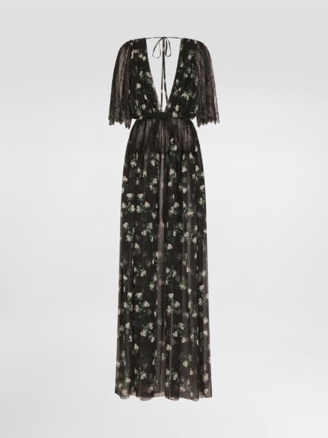Dolce & Gabbana Violets-print chiffon robe dress