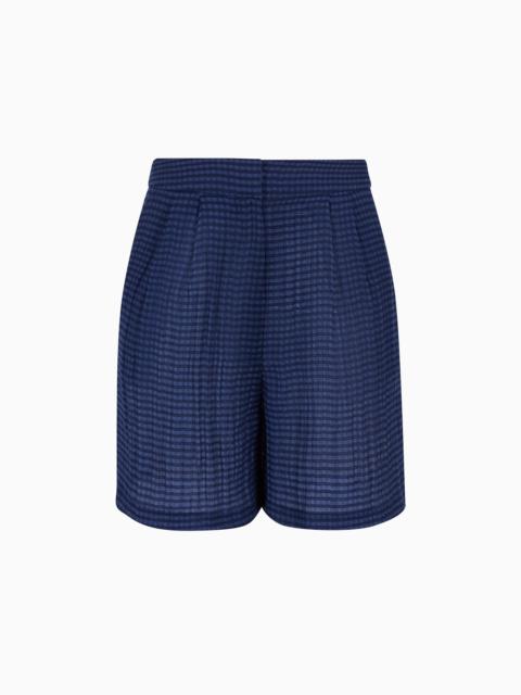 EMPORIO ARMANI Darted Bermuda shorts in gingham-effect seersucker fabric