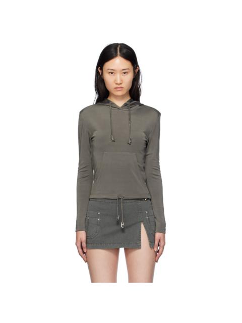 Dion Lee Gray Lustrous Shrunken Hoodie