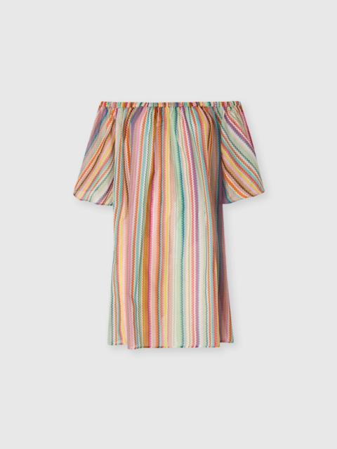 Short cover-up in cotton and silk with zigzag pattern