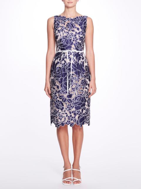 Marchesa SATIN CUTWORK COCKTAIL MIDI DRESS
