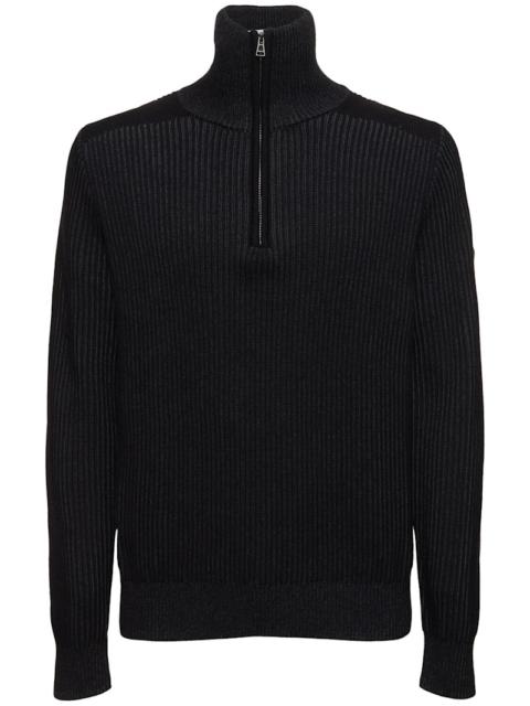 Belstaff Half-zip ribbed cotton blend sweater