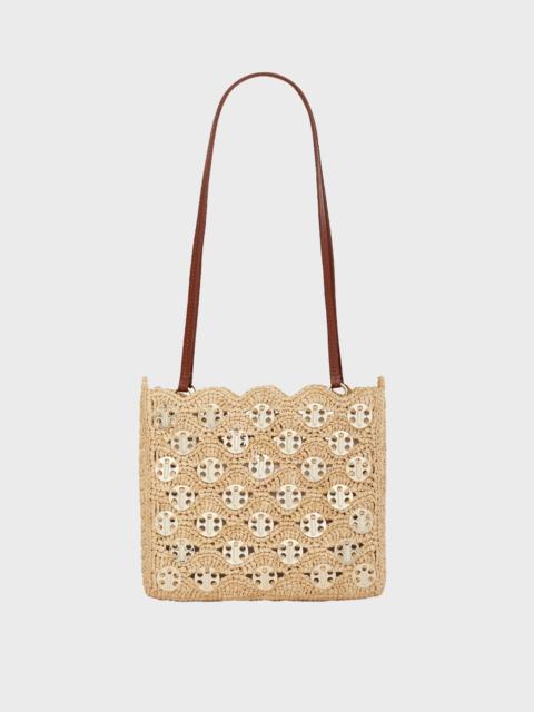 rabanne 1969 ICONIC BAG IN NATURAL RAPHIA WITH LIGHT GOLD SIGNATURE 1969 DISCS