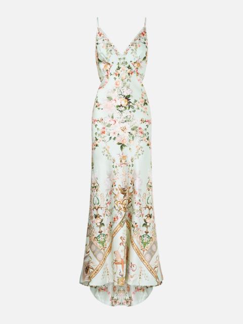 CAMILLA V NECK BIAS SLIP DRESS WITH BACK FRILL WILDFLOWER WUNDERLAND