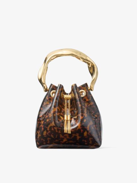JIMMY CHOO Bon Bon Transparent Tortoisehell Bucket Bag with Sculpted Handle
