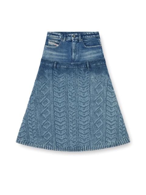Diesel MIDI SKIRT IN CABLE-KNIT-EFFECT DENIM