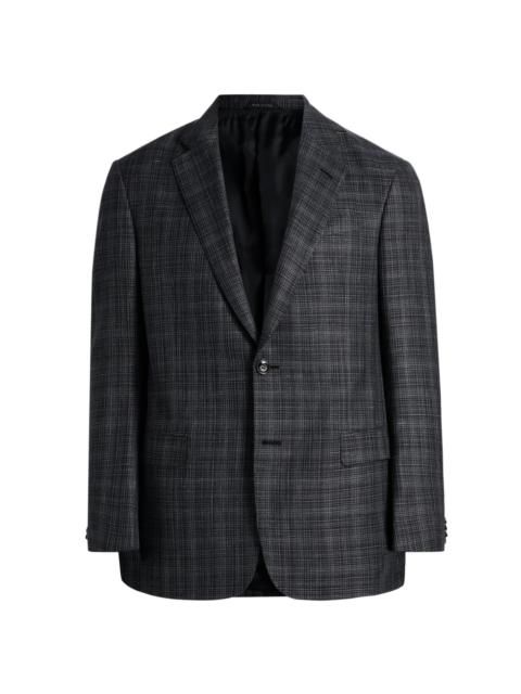 GIORGIO ARMANI Men's Screen Print Grid Wool-Blend Sports Jacket - Black White