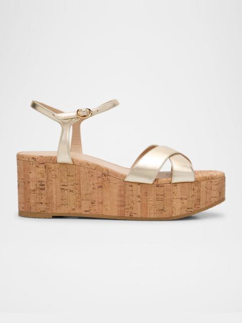 Stuart Weitzman Dayna Metallic Crisscross Wedge Sandals