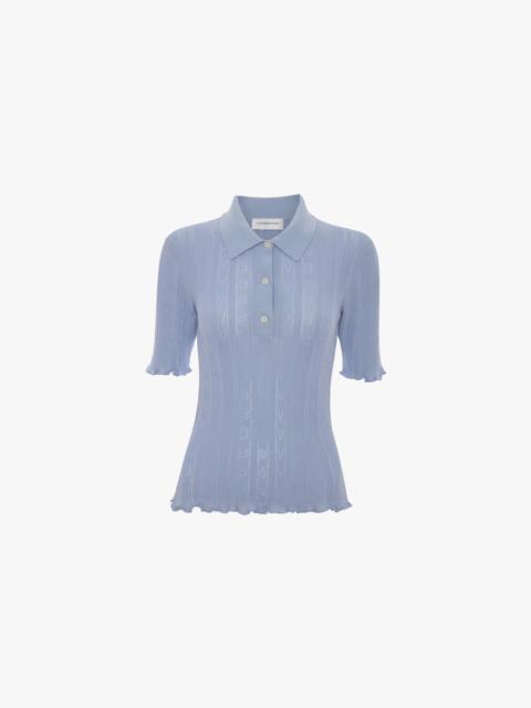 Victoria Beckham Frill Polo Top In Cloud Blue