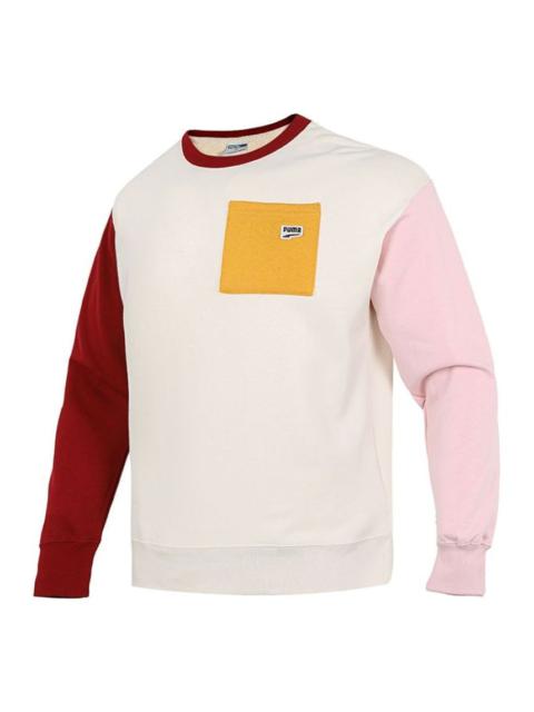 PUMA Pocket Small Label Colorblock Sports Knit Round Neck Pullover Creamy White 533036-73