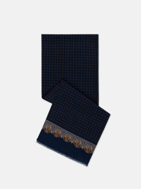 J. PRESS MADE-IN-ENGLAND NAVY FOULARD WOOL/SILK SCARF