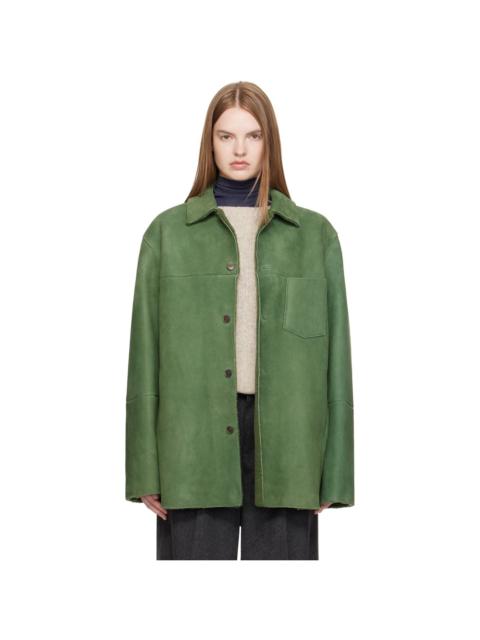 AURALEE Green Merino Mouton Shearling Shirt Jacket