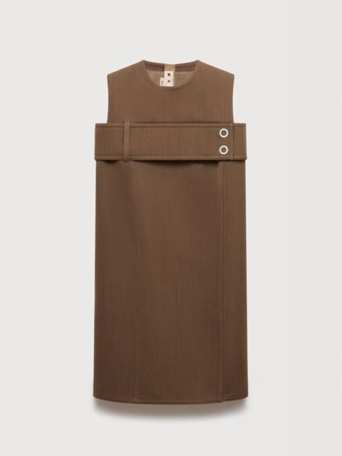 Marni BROWN WOOL DRESS WITH BELTED BUST