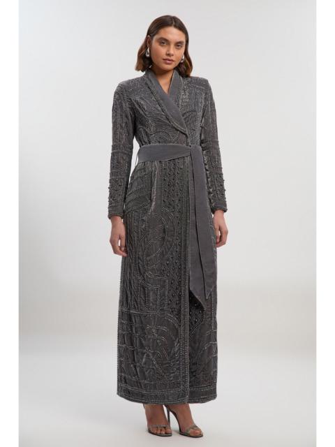 KAREN MILLEN Velvet Embellished Woven Maxi Blazer Dress