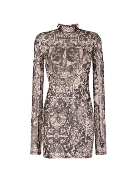 New Baroque printed tulle mini dress