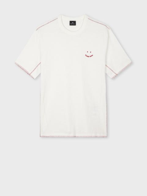 Paul Smith White Blanket-Stitch 'Happy' T-Shirt