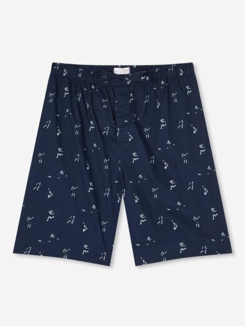 Derek Rose Men's Lounge Shorts Nelson 91 Cotton Batiste Navy