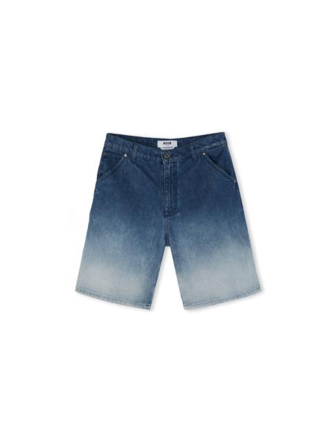 5 pocket blue denim Bermudas with faded effect