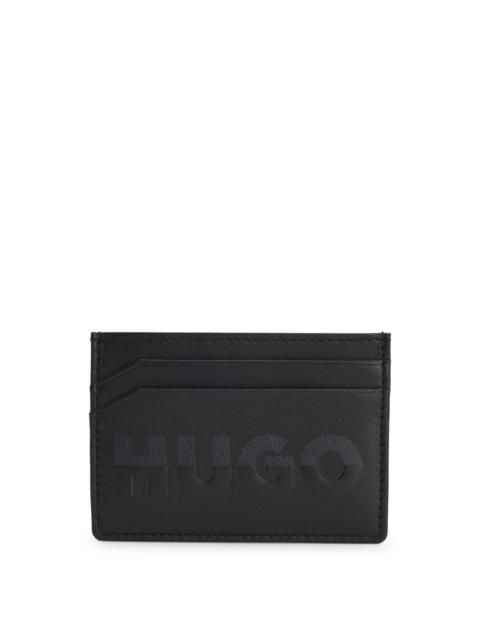 HUGO MATTE-LEATHER CARD HOLDER WITH SPLIT LOGO