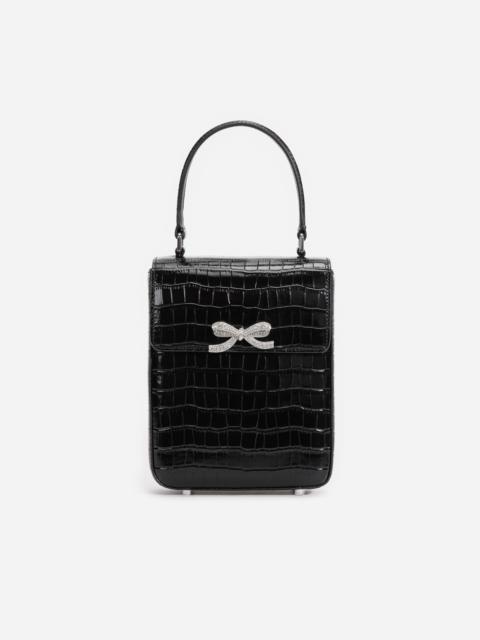 self-portrait Black Croc Leather Structured Mini Bag
