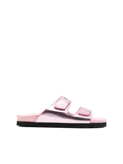 logo-print leather flat sandals