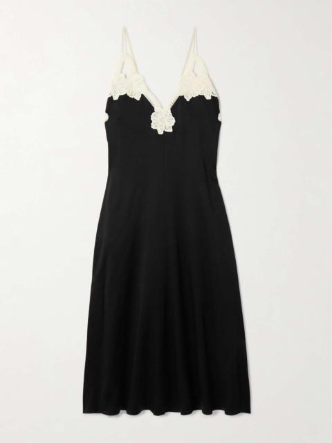 Jil Sander Guipure lace-trimmed satin midi dress Black