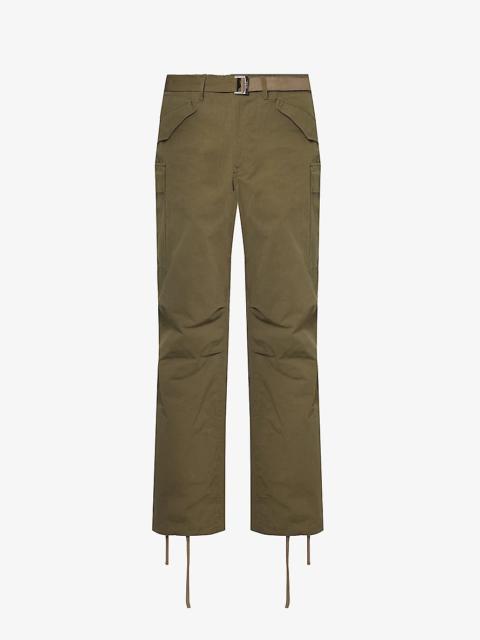 sacai Integrated-belt drawstring-hem cotton-blend trousers