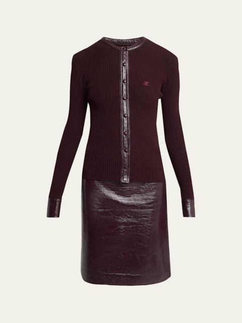 courrèges Contrast Vinyl & Knit Crewneck Cardigan
