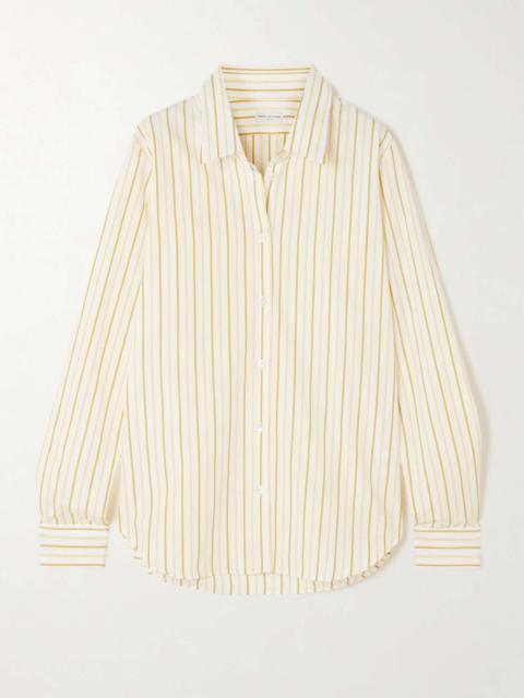 Grosgrain-trimmed striped cotton-poplin shirt