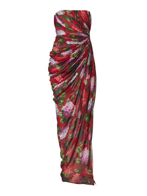 CAROLINA HERRERA Draped Hydrangea-Printed Chiffon Gown berry