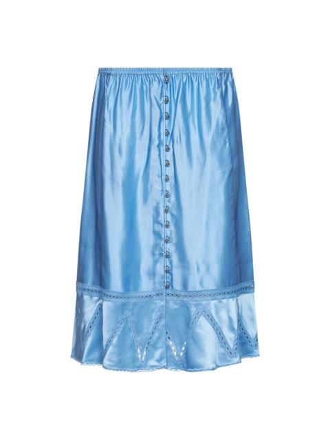 rabanne Sunset blue viscose and silk satin midi skirt with lace
