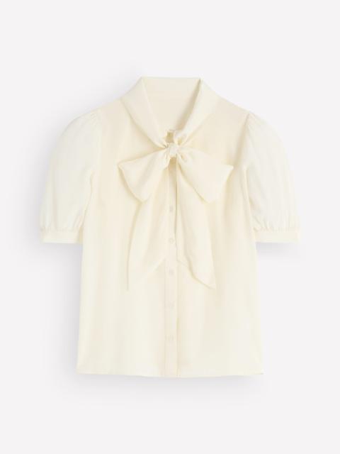 BODEN Tie Neck Silk Top-Ivory
