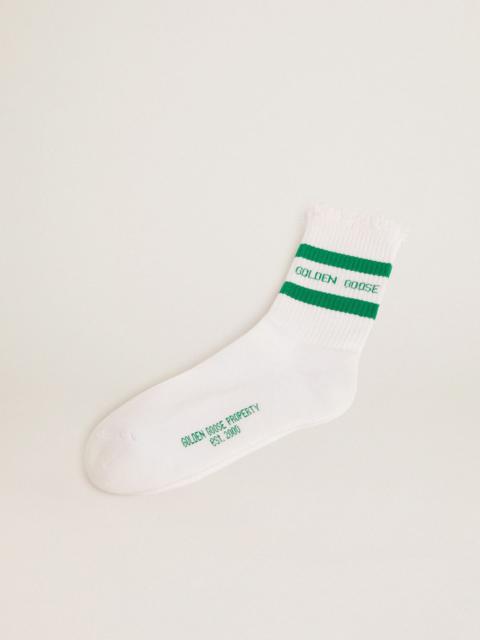 Golden Goose Cotton socks with distressed finishes, green stripes and logo