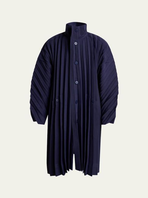 ISSEY MIYAKE Men's Navy Edge Pleated Overcoat