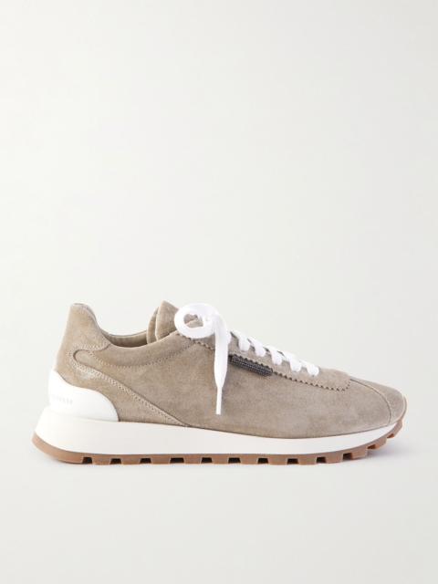 Brunello Cucinelli Bead-embellished suede sneakers Gray