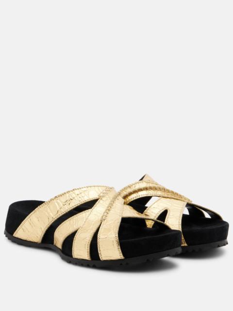 Dries Van Noten Metallic leather and suede slides