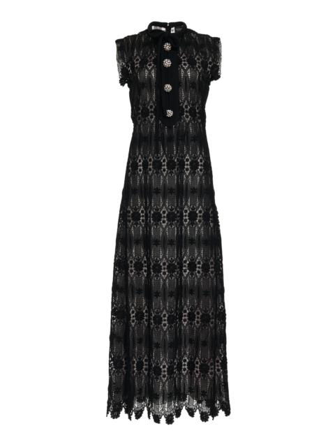 GIAMBATTISTA VALLI Macramé Embroidered Lace Midi Dress black