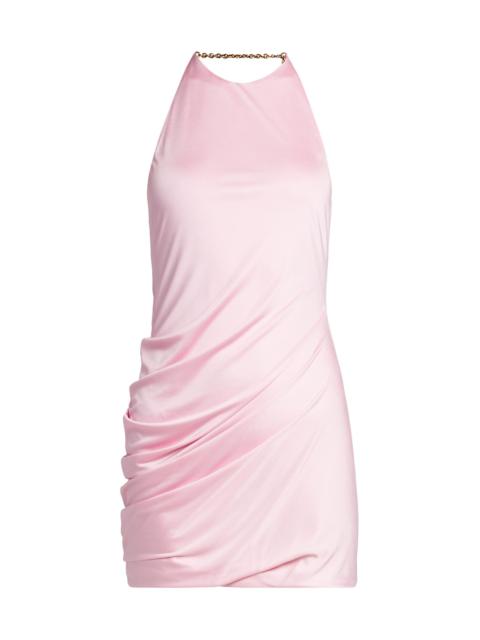 VERSACE Women's La Vacanza Draped Jersey Chain Halter Minidress - Pastel Pink